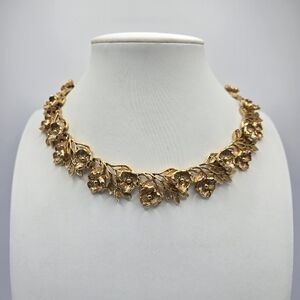 Judy Lee Goldtone Choker Necklace Flower Floral Mid Century Modern MCM Statement